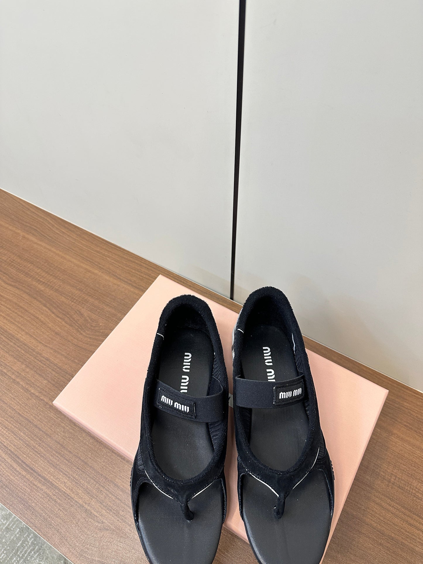 THONG SANDALS IN BLACK SUEDE MIX TECH FABRIC - 35