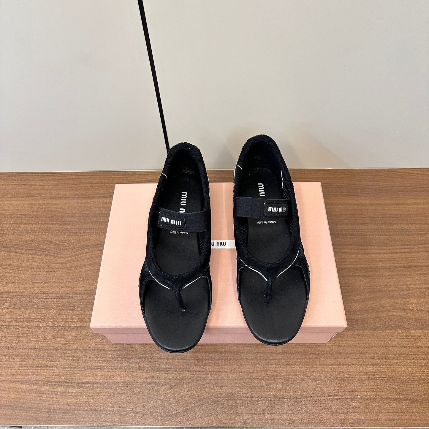 THONG SANDALS IN BLACK SUEDE MIX TECH FABRIC - 35