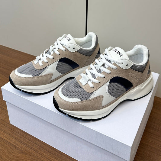 RUNNER CR-03 LOW LACE-UP SNEAKER IN PEANUT BROWN SUEDE AND WHITE CALFSKIN - 35