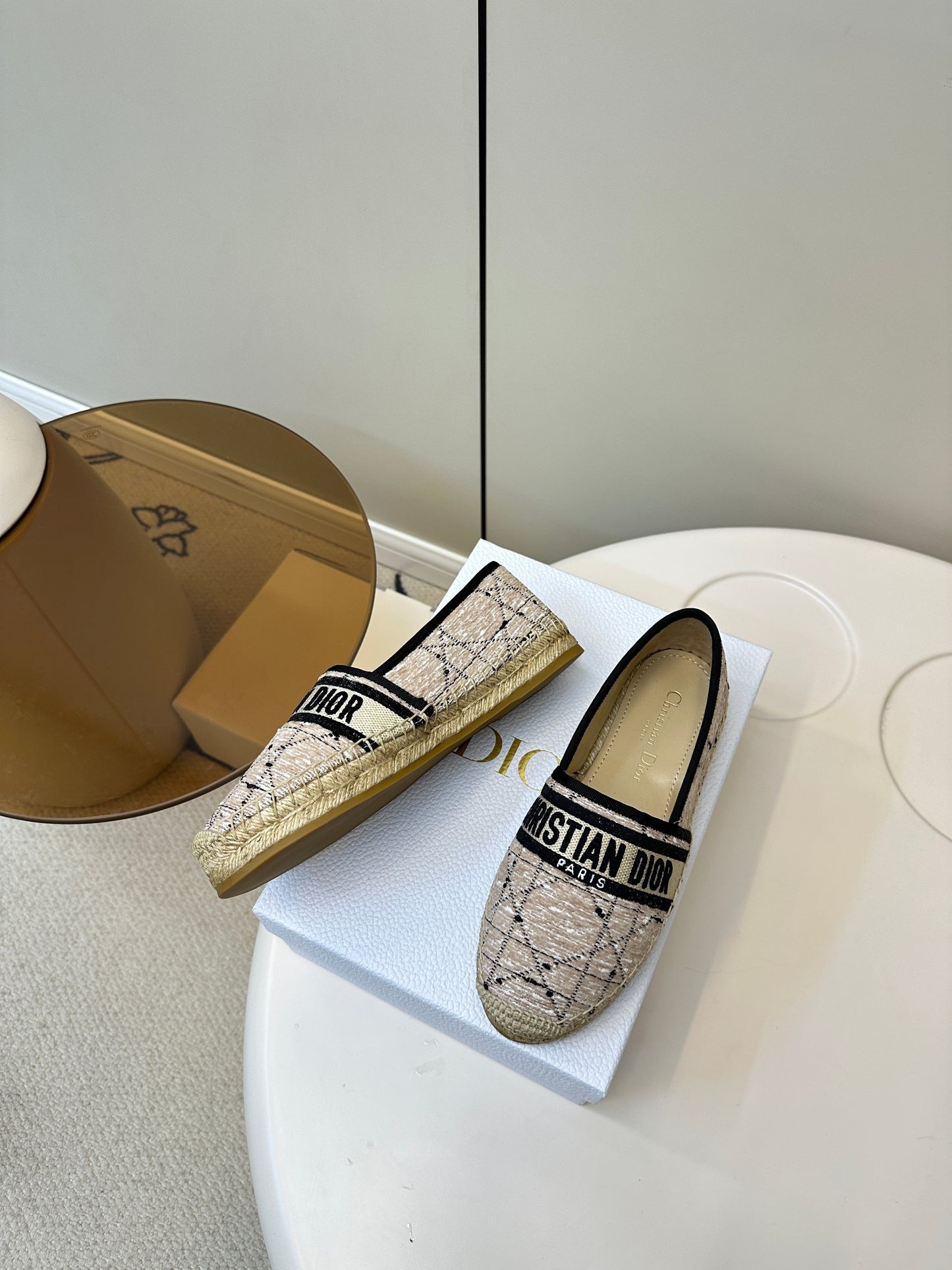 GRANVILLE ESPADRILLE TAN BEIGE OBLIQUE EMBROIDERED COTTON - 36