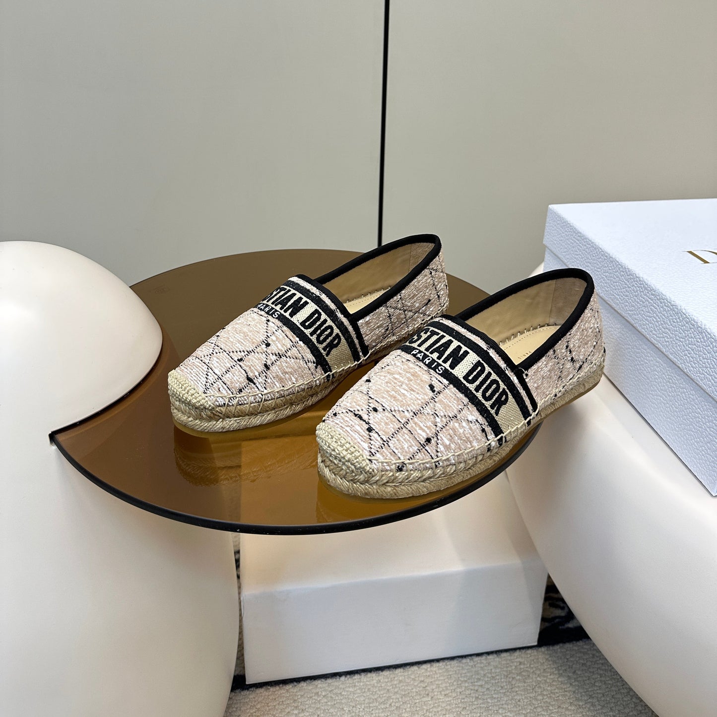 GRANVILLE ESPADRILLE TAN BEIGE OBLIQUE EMBROIDERED COTTON - 36