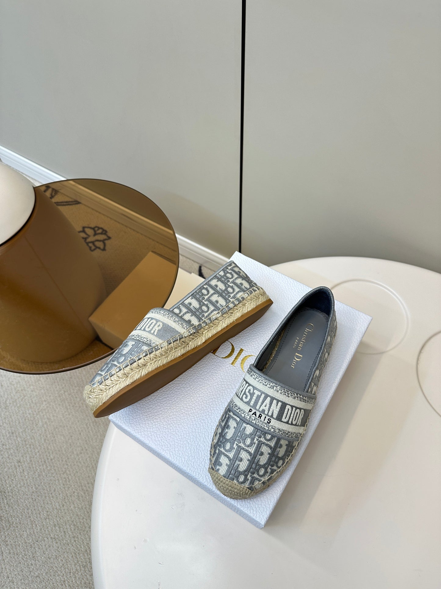 GRANVILLE ESPADRILLES FLAT 25S IN GRAY OBLIQUE EMBROIDERED COTTON - 35