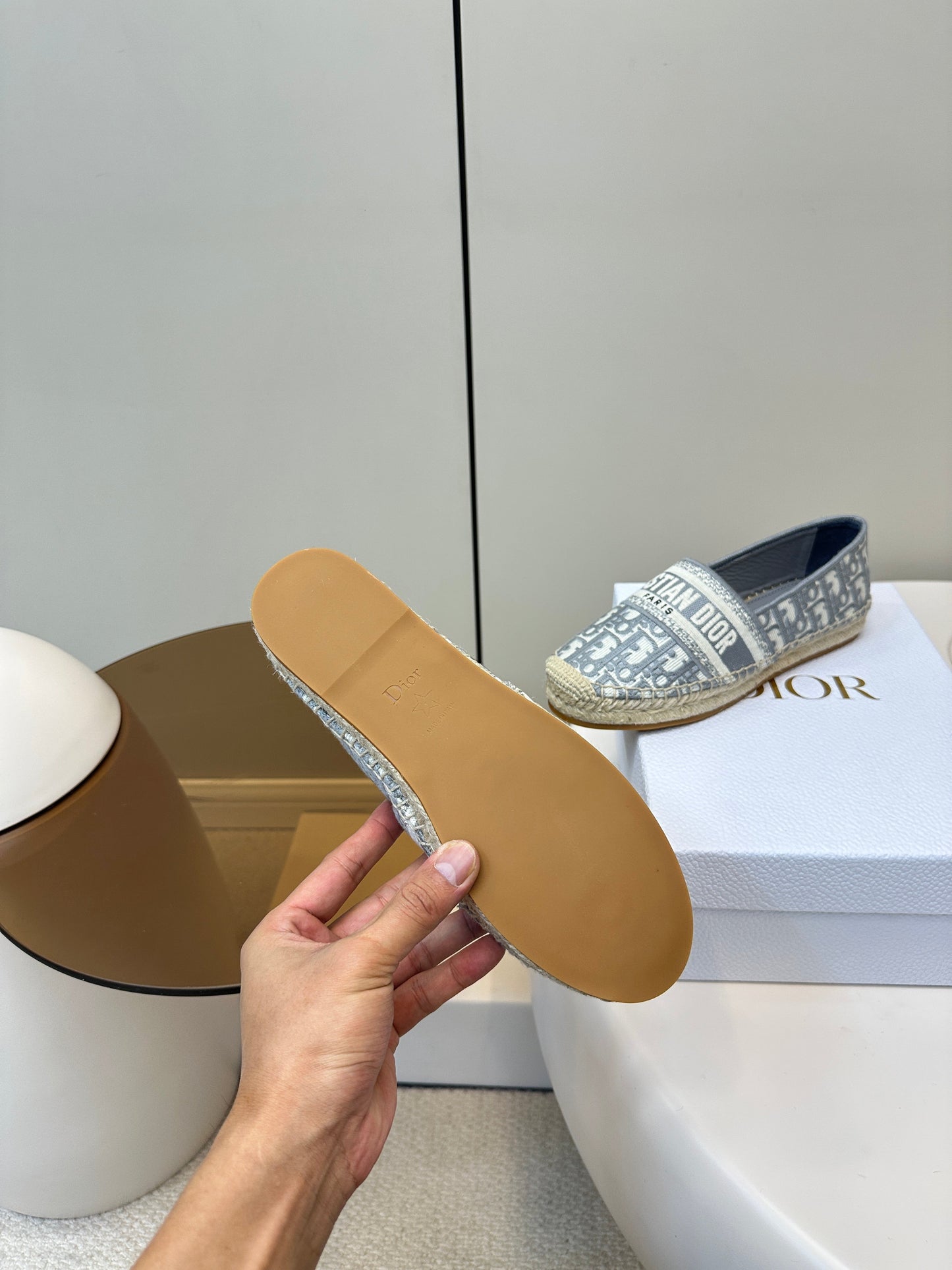 GRANVILLE ESPADRILLES FLAT 25S IN GRAY OBLIQUE EMBROIDERED COTTON - 35