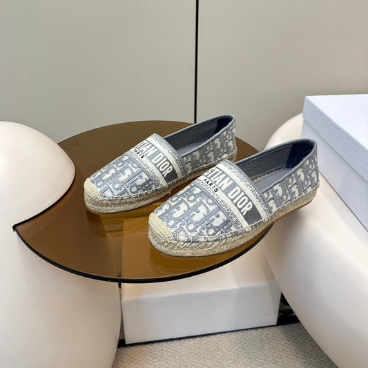 GRANVILLE ESPADRILLES FLAT 25S IN GRAY OBLIQUE EMBROIDERED COTTON - 35