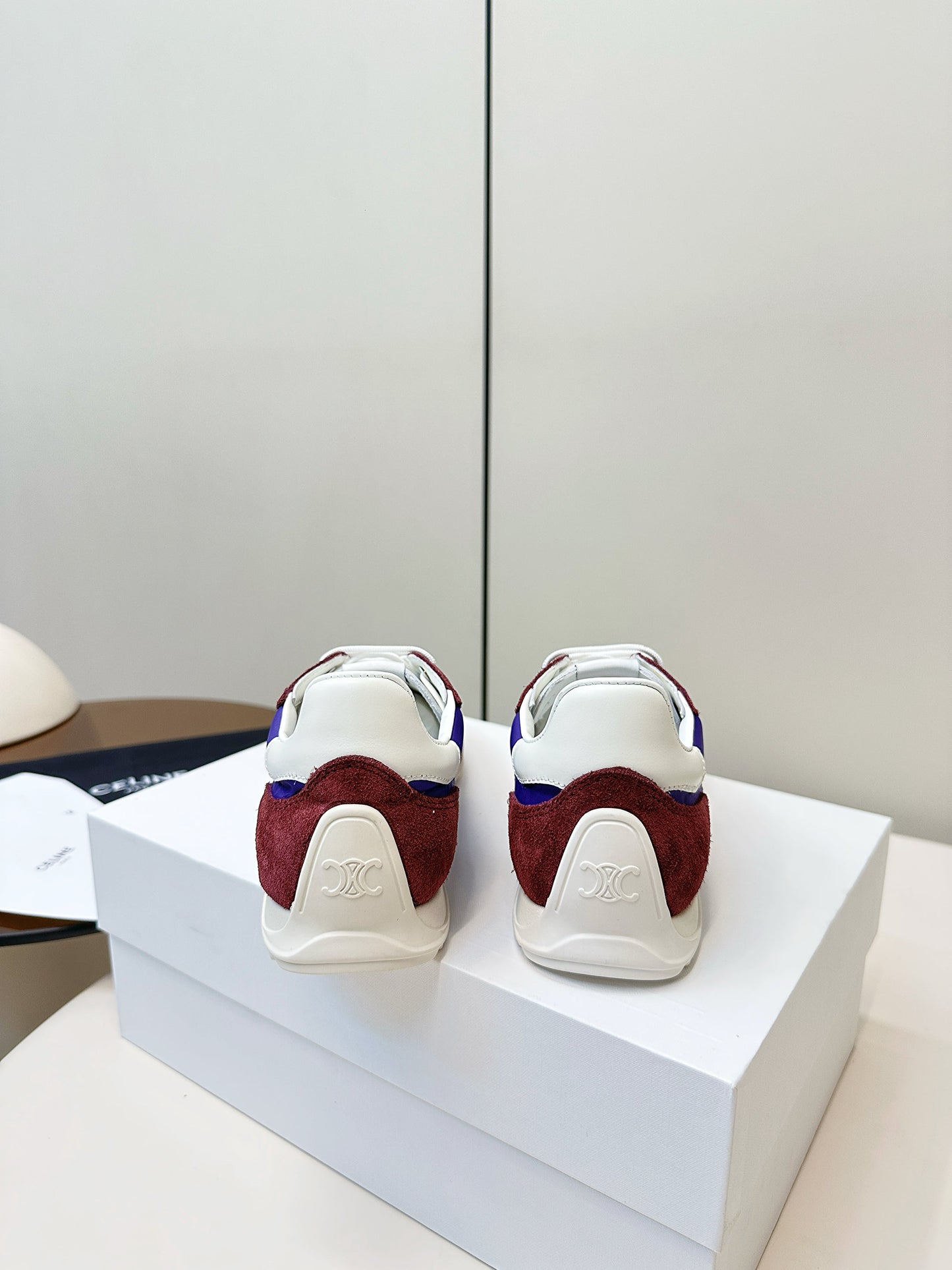 CELINE 25S RACER LOW TOP SNEAKER IN ROYAL PURPLE AND RED NYLON AND SUEDE - 35