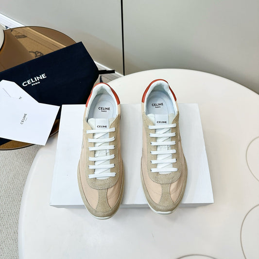 CELINE 25S RACER LOW TOP SNEAKER IN BEIGE AND LIGHT GRAY NYLON AND SUEDE - 35