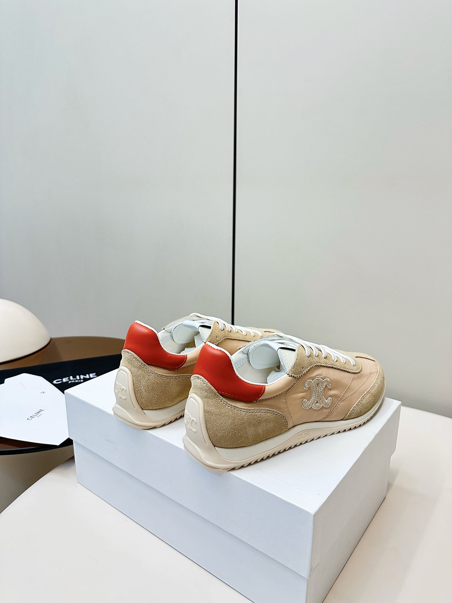 CELINE 25S RACER LOW TOP SNEAKER IN BEIGE AND LIGHT GRAY NYLON AND SUEDE - 35