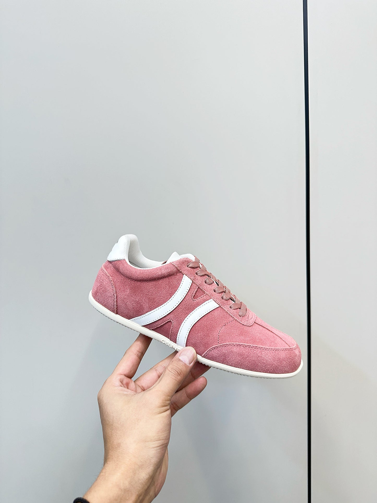 CELINE 25S JOGGER LOW LACE UP SNEAKER WITH TRIOMPHE IN BABY PINK SUEDE - 35