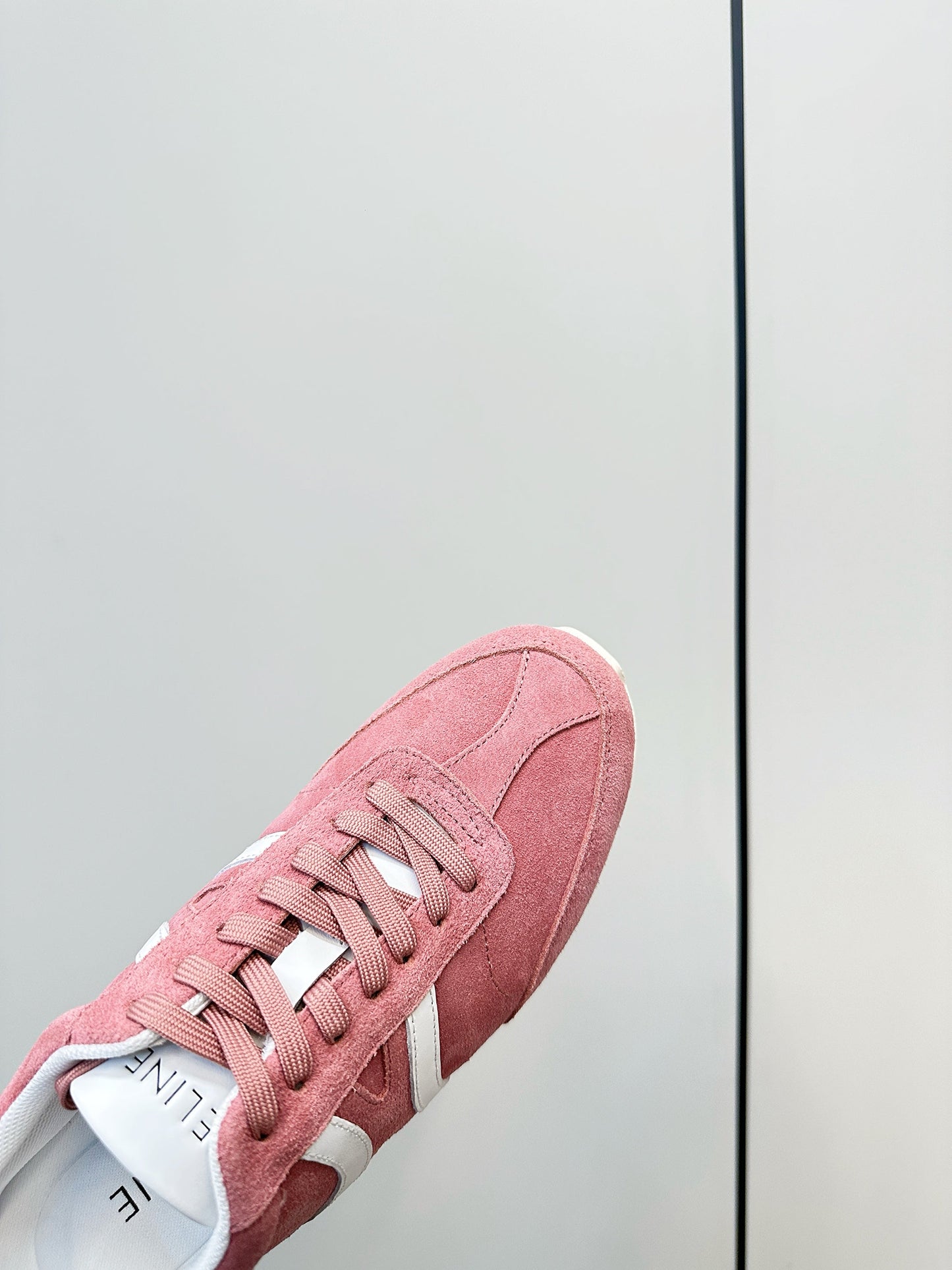CELINE 25S JOGGER LOW LACE UP SNEAKER WITH TRIOMPHE IN BABY PINK SUEDE - 35