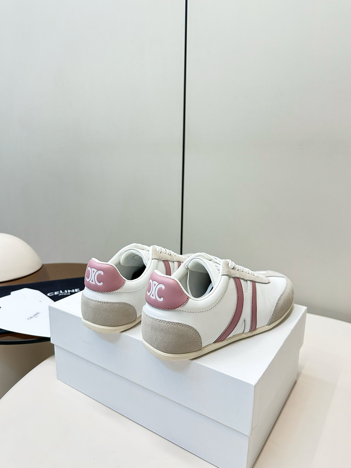 CELINE 25S JOGGER LOW LACE UP SNEAKER WITH TRIOMPHE IN WHITE GRAY SUEDE AND CALFSKIN - 35