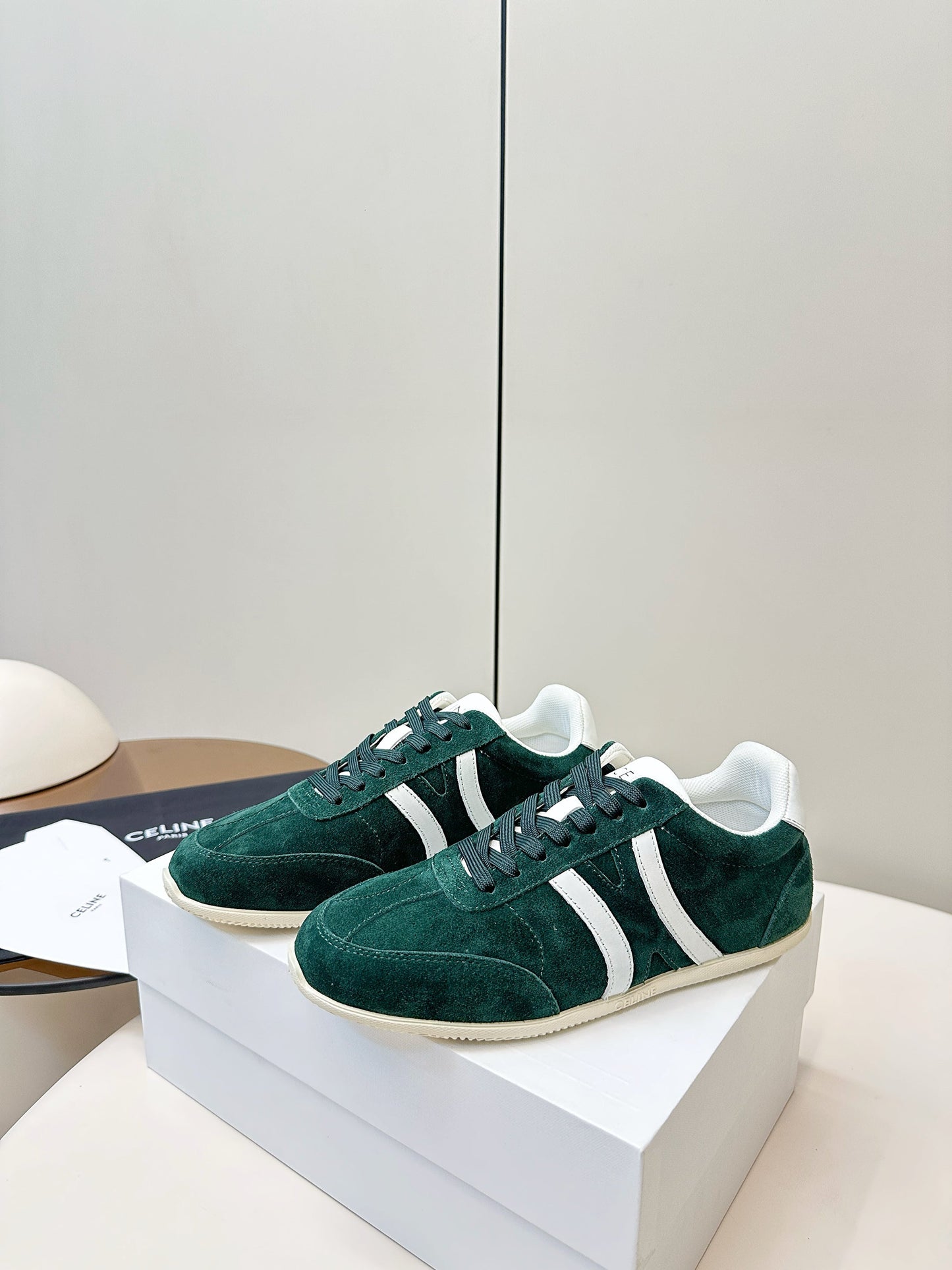 CELINE 25S JOGGER LOW LACE UP SNEAKER WITH TRIOMPHE IN DEEP TEAL SUEDE - 35