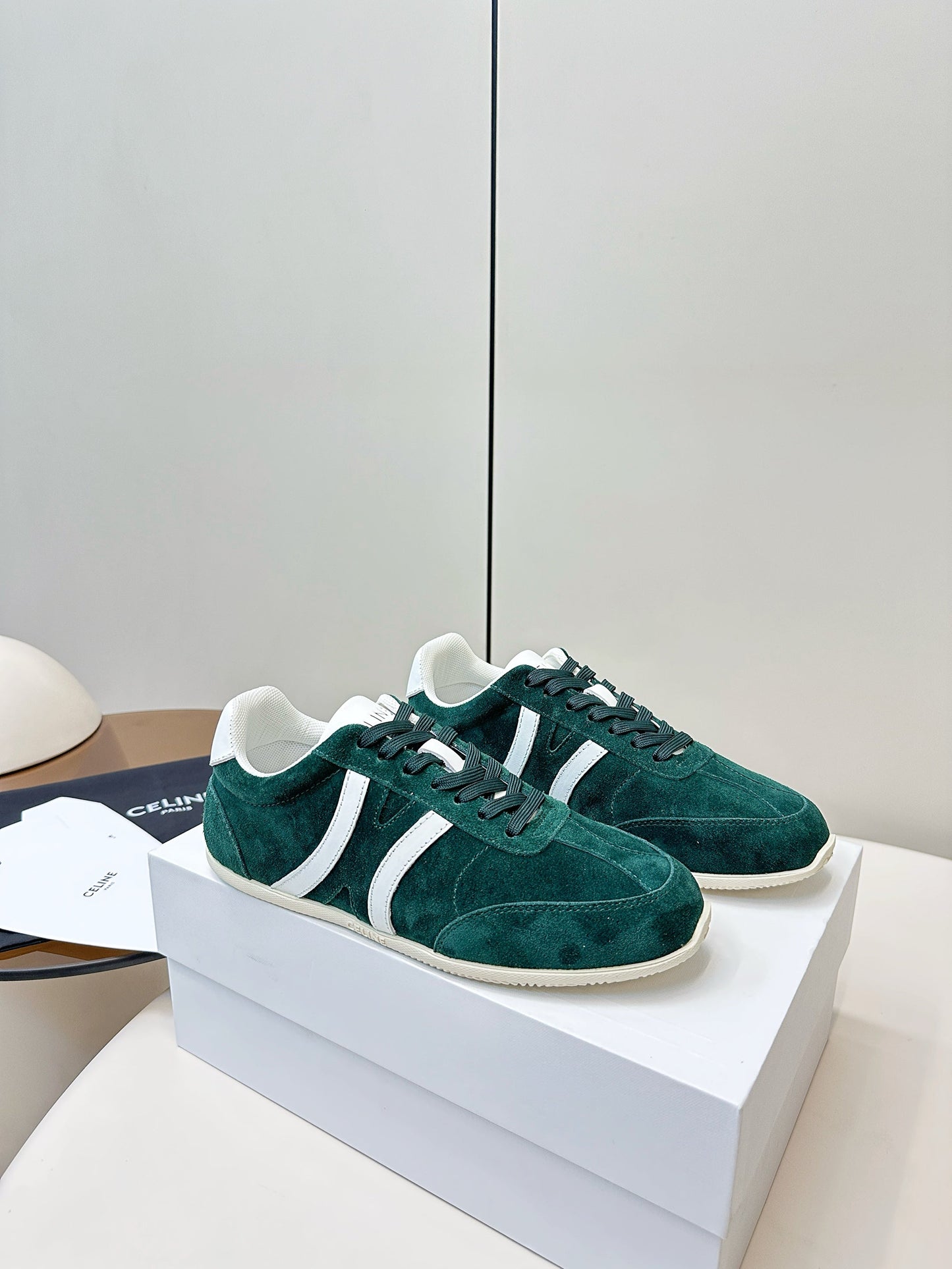 CELINE 25S JOGGER LOW LACE UP SNEAKER WITH TRIOMPHE IN DEEP TEAL SUEDE - 35