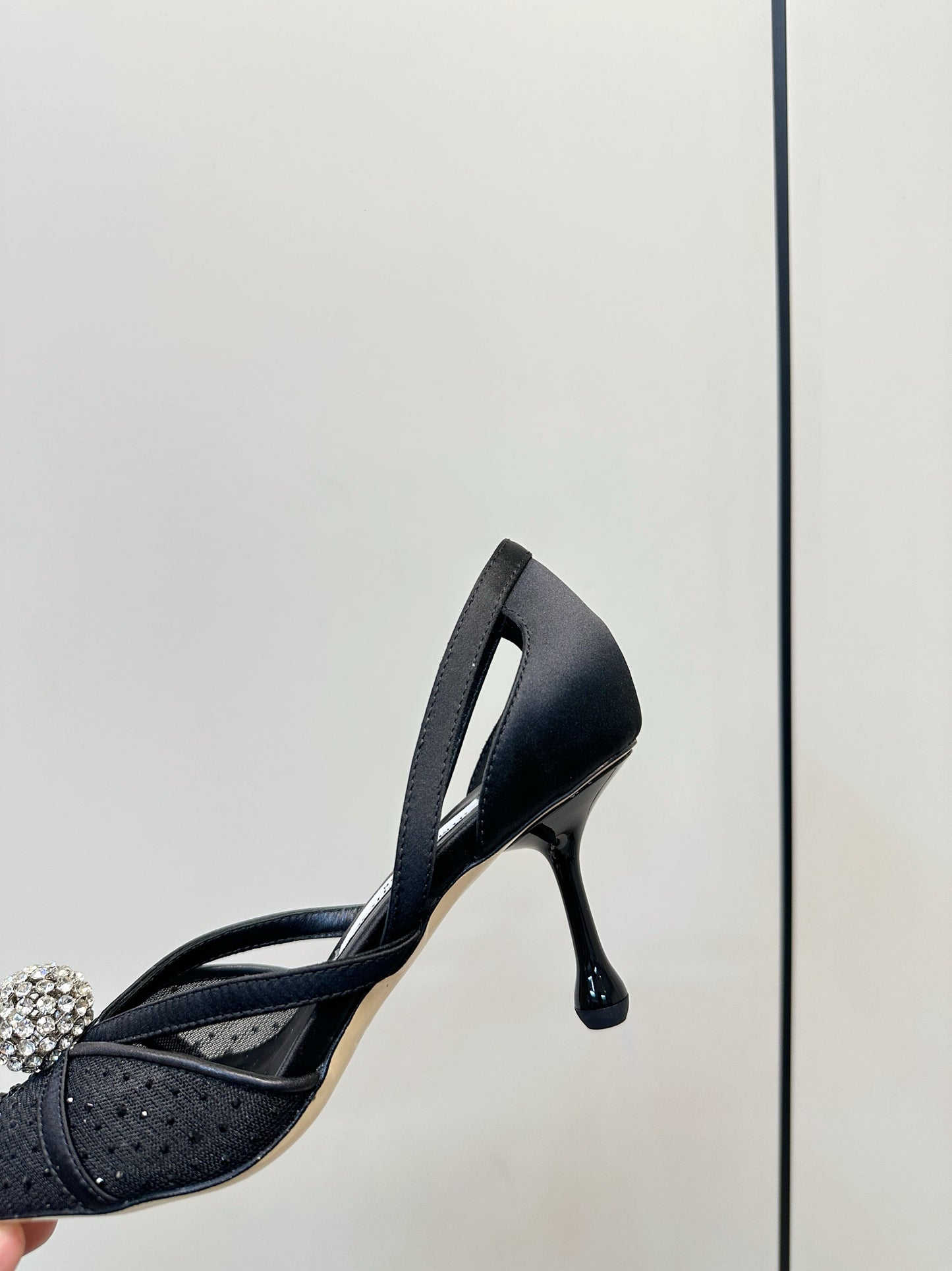 JIMMY CHOO 26S POINTED-TOE HIGH HEELS IN BLACK CRYSTAL EMBELLISHMENT