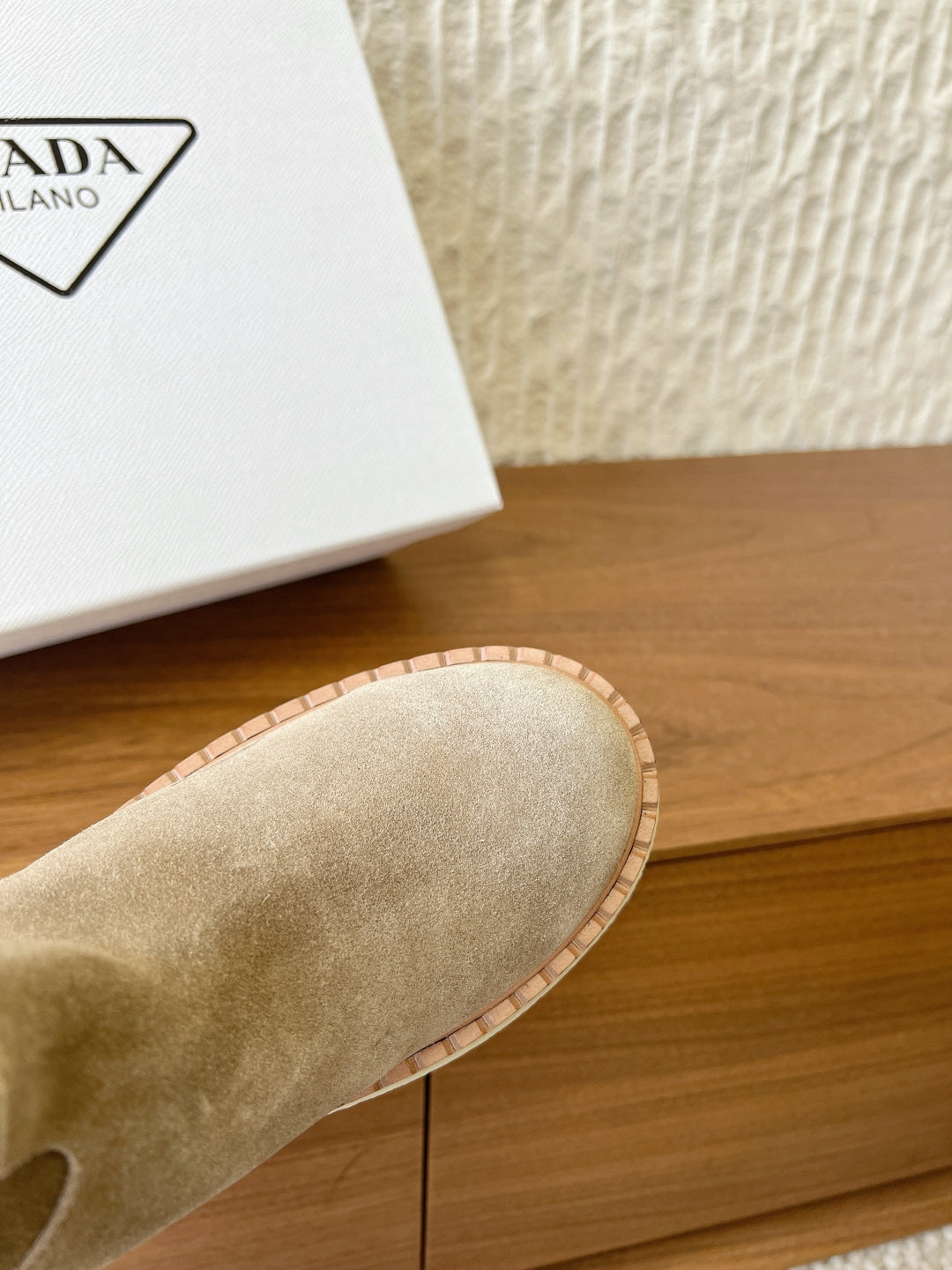PRADA 25S ANKLE BOOTS 40 MM IN TAUPE BROWN SUEDE SHEARLING-LINED - 35