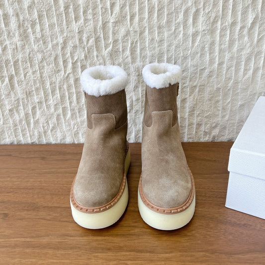 PRADA 25S ANKLE BOOTS 40 MM IN TAUPE BROWN SUEDE SHEARLING-LINED - 35