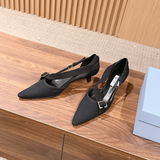 PRADA 26S СЛІНГБЕКИ НА НИЗЬКИХ ПІДБОРАХ 45 ММ З ЧОРНОГО ТЕКСТИЛЮ З РЕМІНЦЕМ І ПРЯЖКОЮ