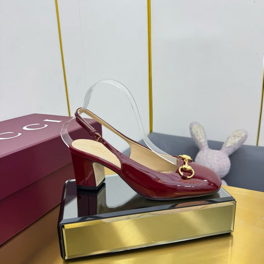 GG HIGH HEELS 65 IN RED GLOSSY LEATHER WITH GOLD HARDWARE - 35