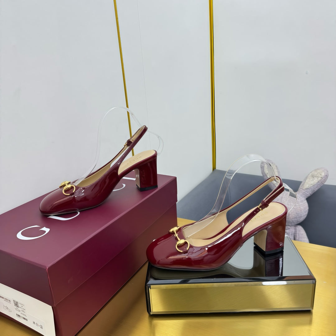 GG HIGH HEELS 65 IN RED GLOSSY LEATHER WITH GOLD HARDWARE - 35