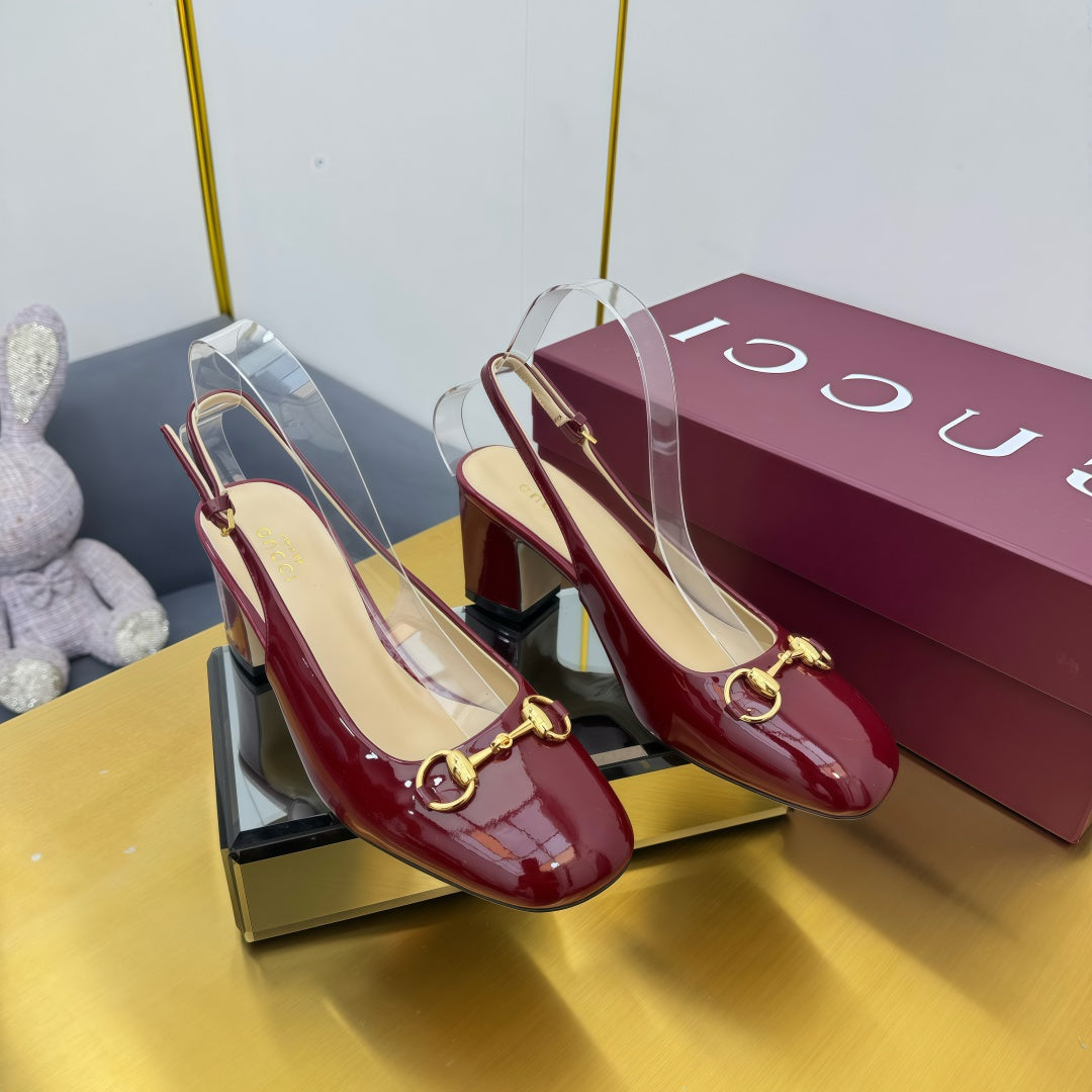 GG HIGH HEELS 65 IN RED GLOSSY LEATHER WITH GOLD HARDWARE - 35