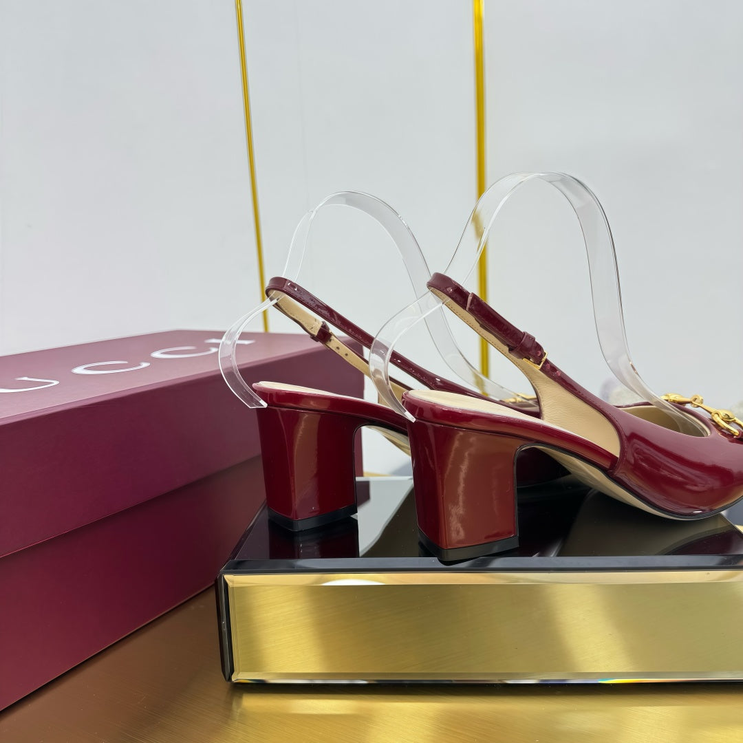 GG HIGH HEELS 65 IN RED GLOSSY LEATHER WITH GOLD HARDWARE - 35