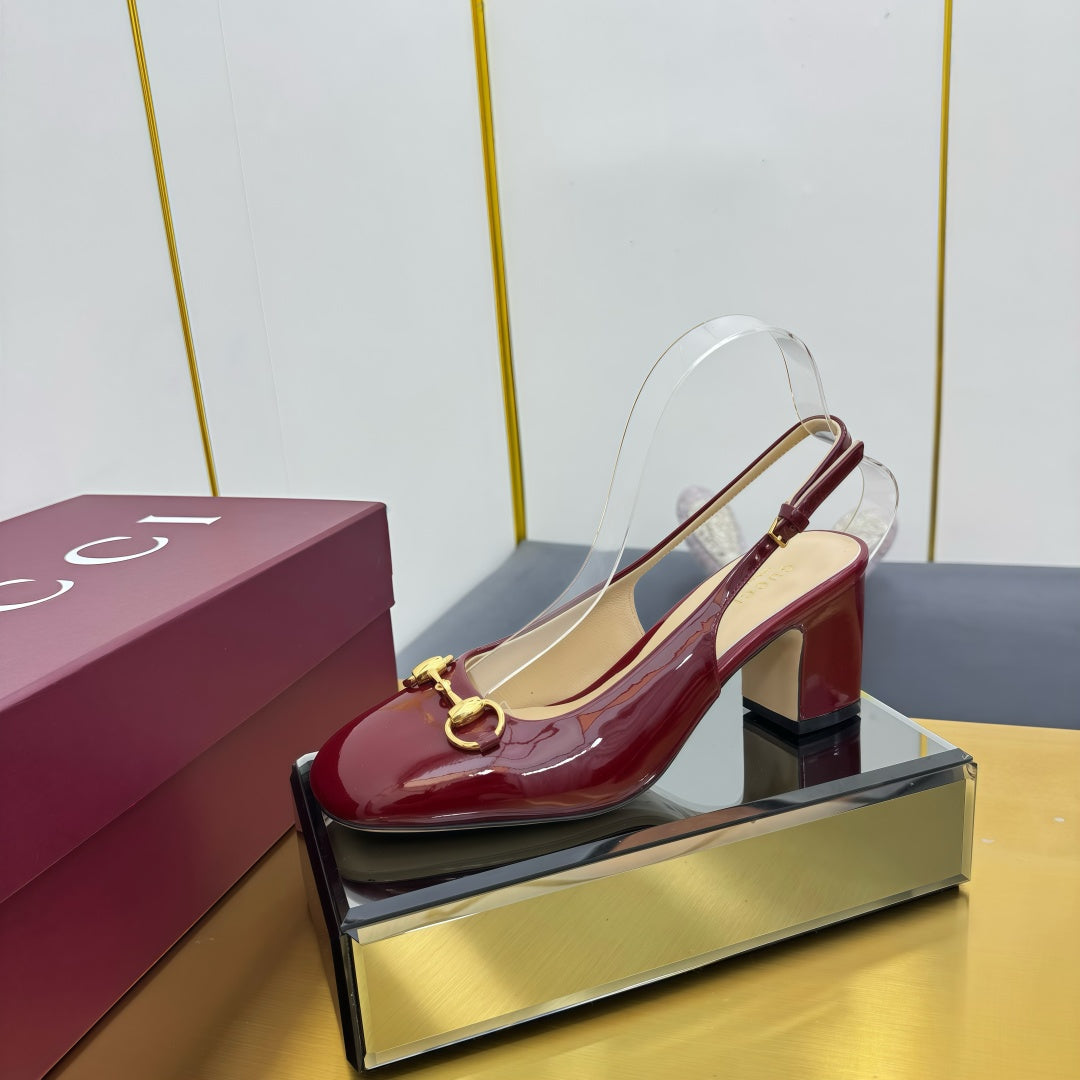 GG HIGH HEELS 65 IN RED GLOSSY LEATHER WITH GOLD HARDWARE - 35