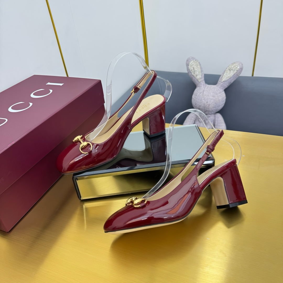 GG HIGH HEELS 65 IN RED GLOSSY LEATHER WITH GOLD HARDWARE - 35