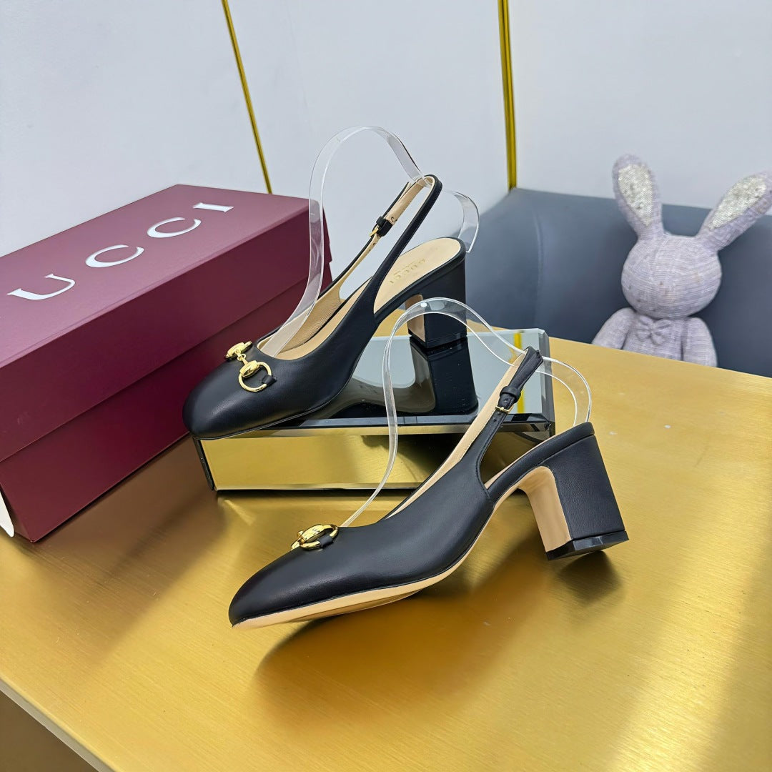 GG HIGH HEELS 65 IN BLACK LAMBSKIN WITH GOLD HARDWARE - 35