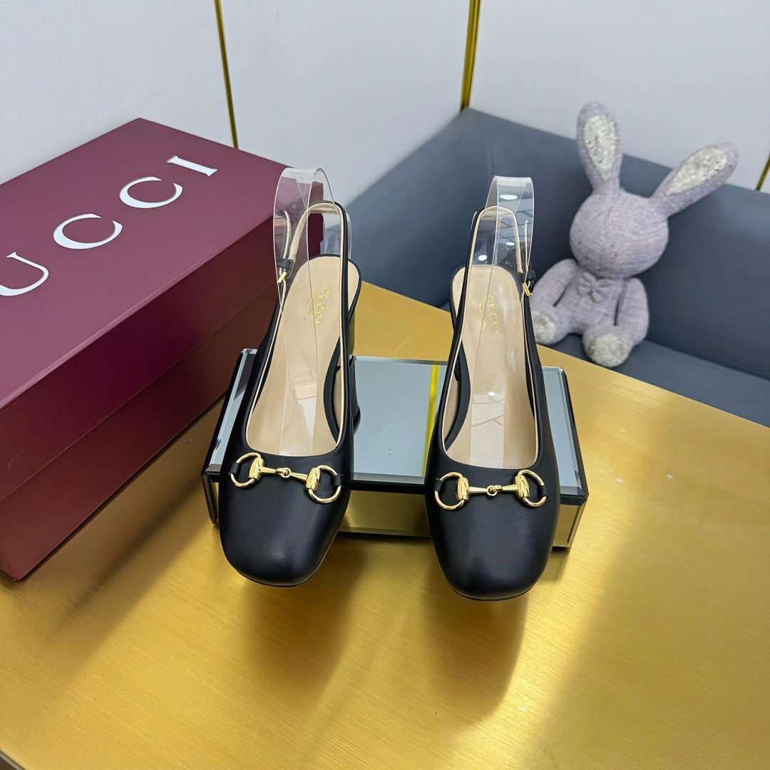 GG HIGH HEELS 65 IN BLACK LAMBSKIN WITH GOLD HARDWARE - 35