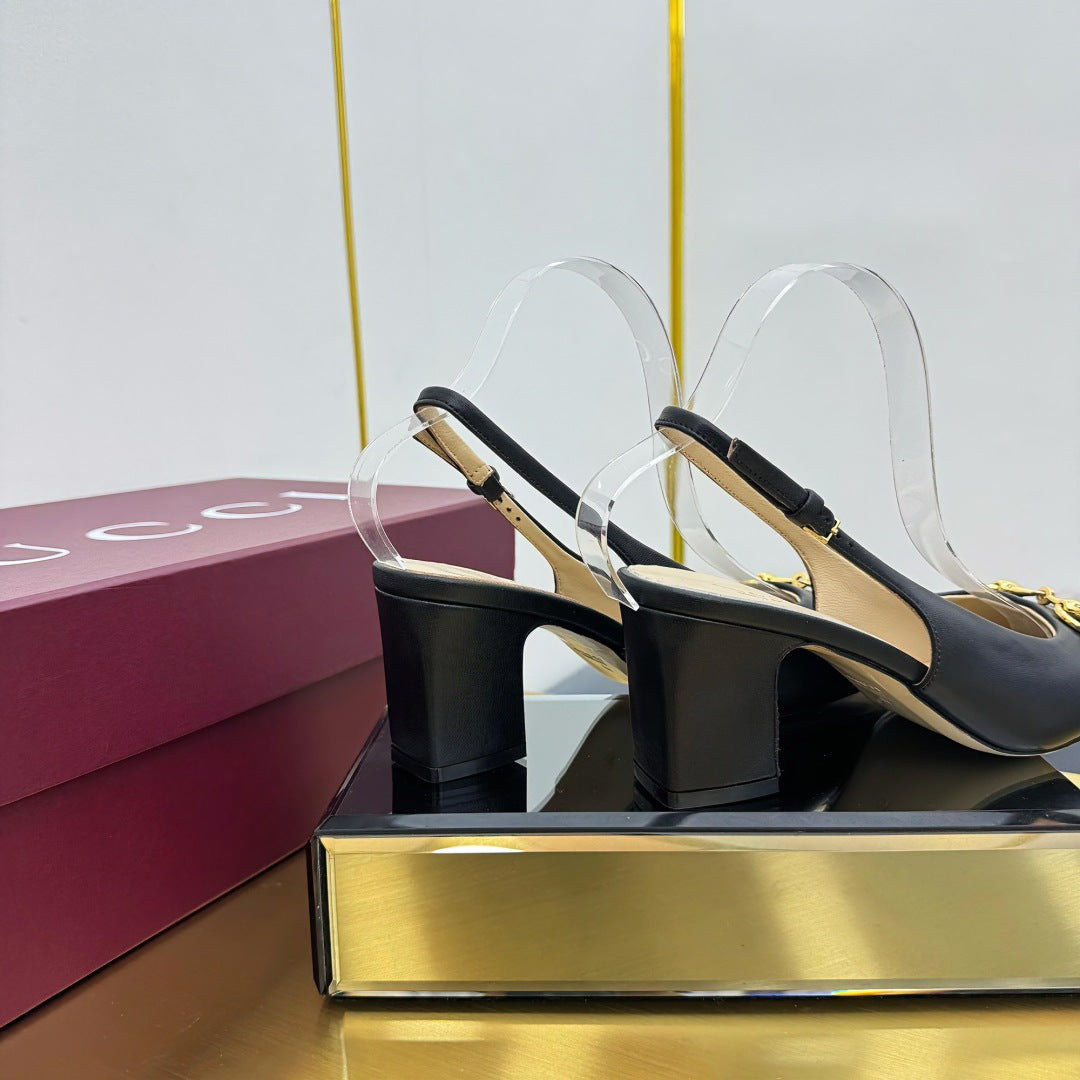 GG HIGH HEELS 65 IN BLACK LAMBSKIN WITH GOLD HARDWARE - 35