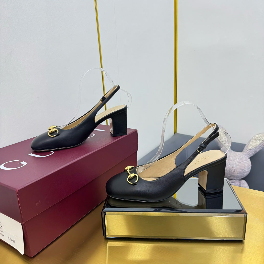 GG HIGH HEELS 65 IN BLACK LAMBSKIN WITH GOLD HARDWARE - 35