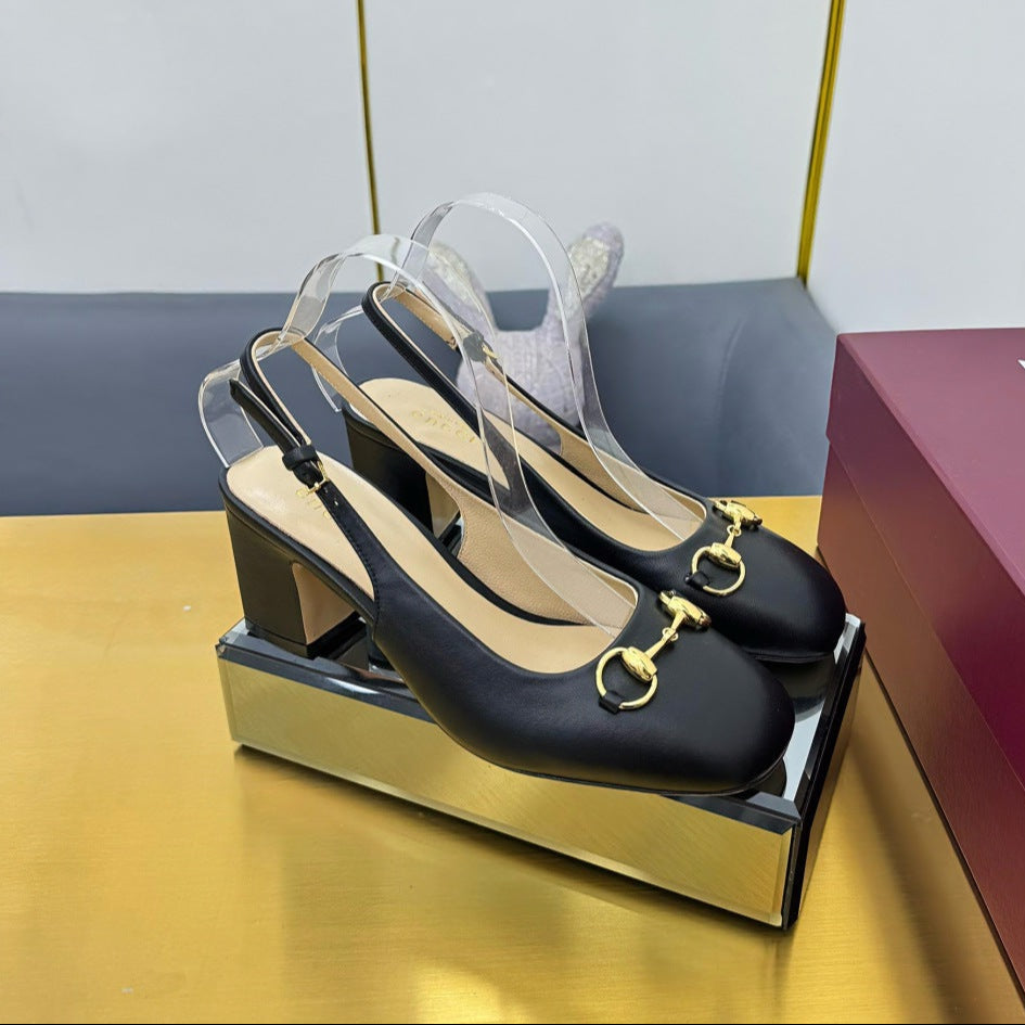 GG HIGH HEELS 65 IN BLACK LAMBSKIN WITH GOLD HARDWARE - 35