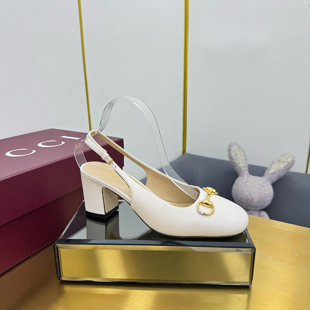 GG HIGH HEELS 65 IN CREAM WHITE LAMBSKIN WITH GOLD HARDWARE - 35