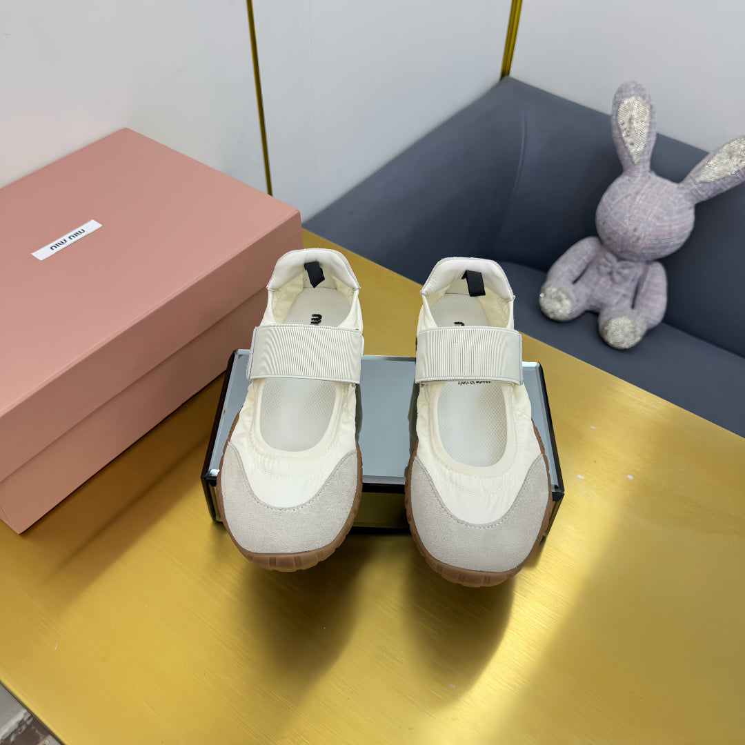 BALLERINAS SHOES IN WHITE TYRE TECHNICAL FABRIC GREY SUEDE - 35