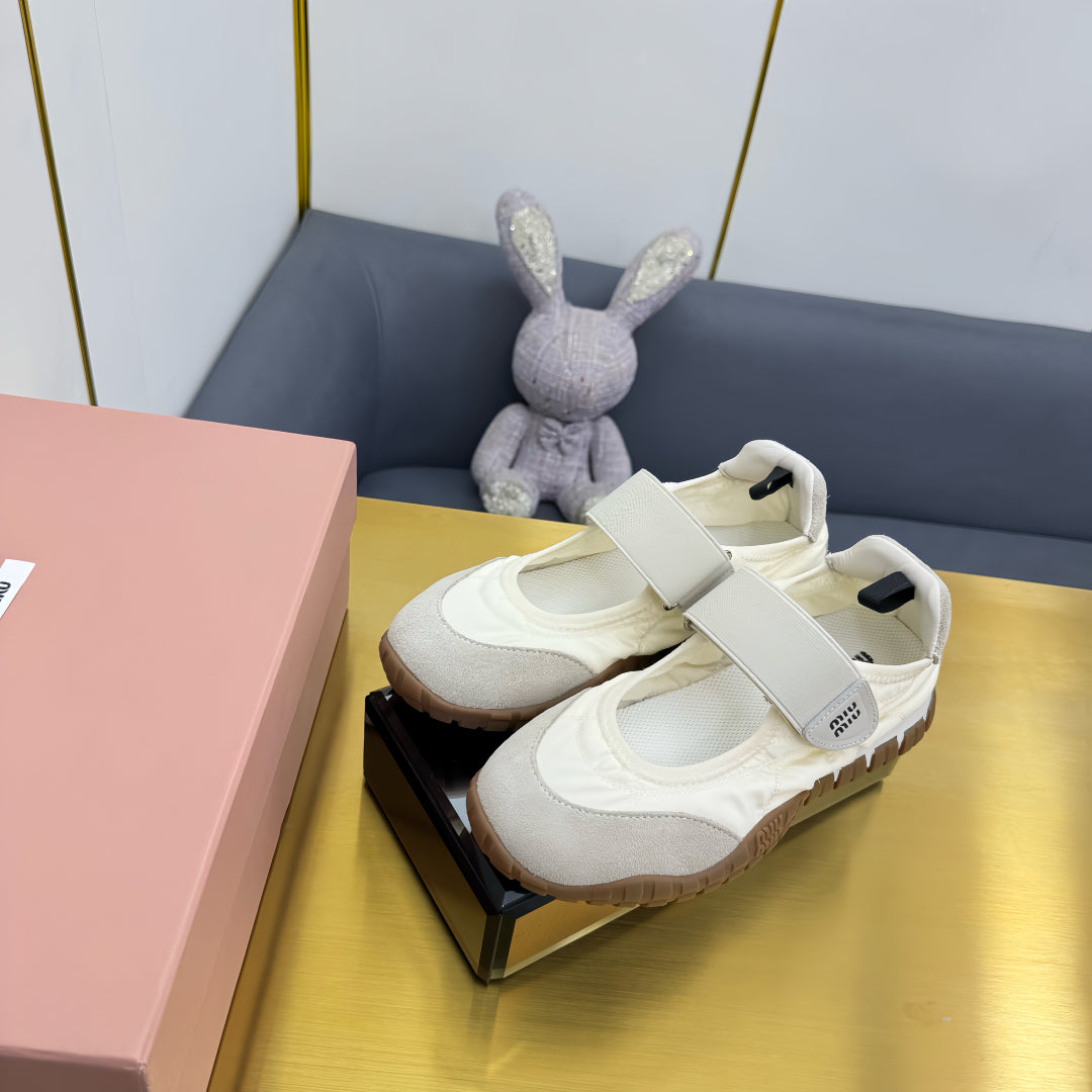 BALLERINAS SHOES IN WHITE TYRE TECHNICAL FABRIC GREY SUEDE - 35