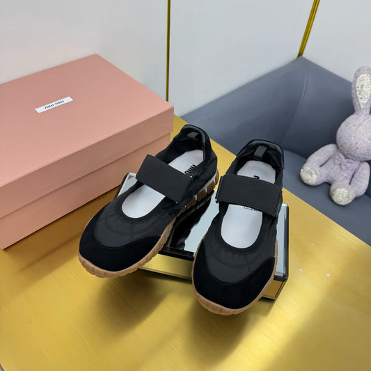 BALLERINAS SHOES IN BLACK TYRE TECHNICAL FABRIC AND SUEDE - 35