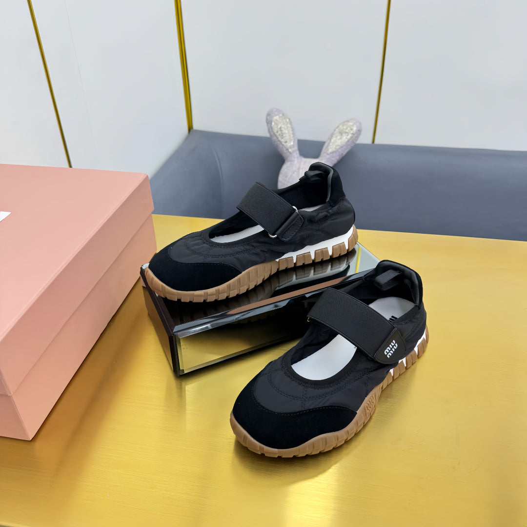 BALLERINAS SHOES IN BLACK TYRE TECHNICAL FABRIC AND SUEDE - 35