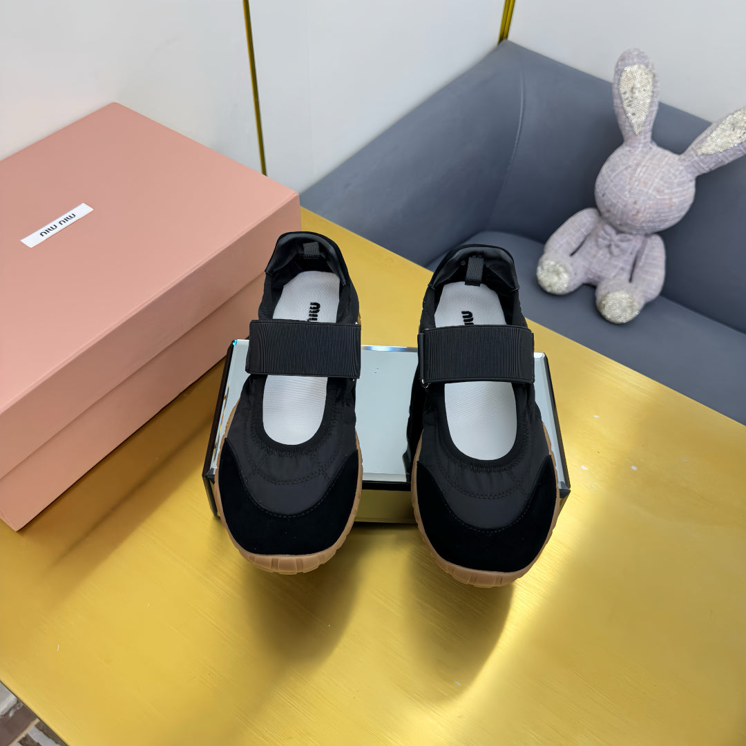 BALLERINAS SHOES IN BLACK TYRE TECHNICAL FABRIC AND SUEDE - 35