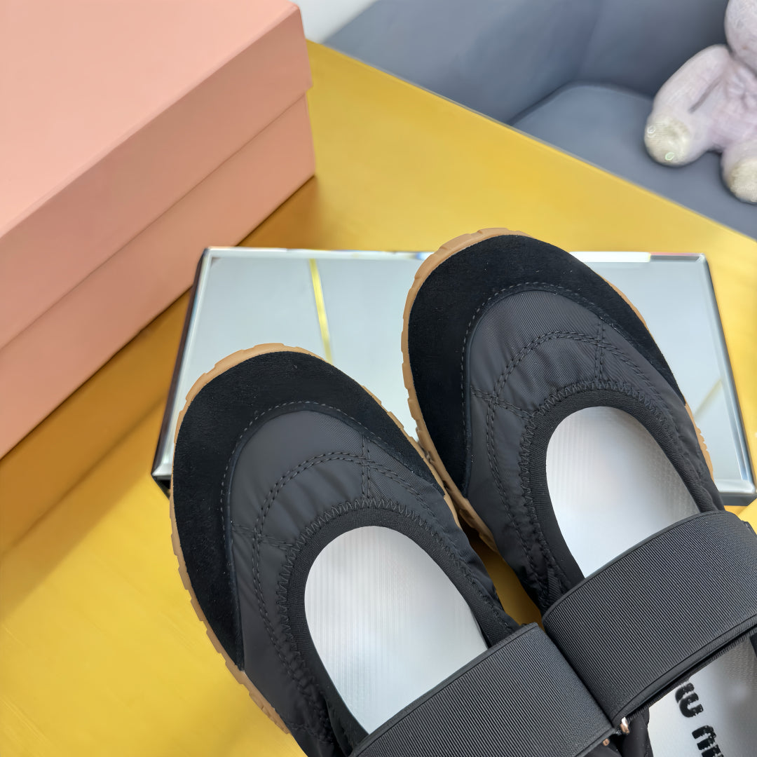 BALLERINAS SHOES IN BLACK TYRE TECHNICAL FABRIC AND SUEDE - 35