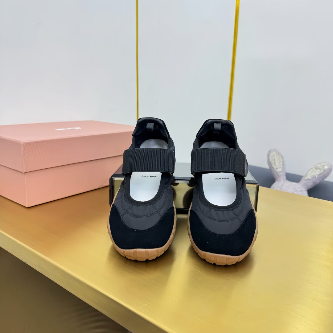 BALLERINAS SHOES IN BLACK TYRE TECHNICAL FABRIC AND SUEDE - 35