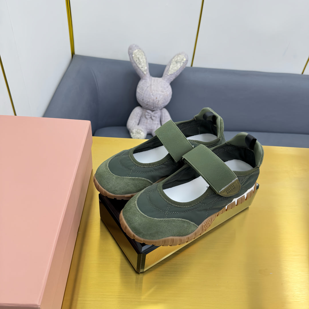 BALLERINAS SHOES IN DARK GREEN TYRE TECHNICAL FABRIC AND SUEDE - 35