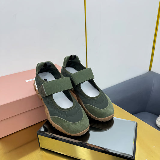 BALLERINAS SHOES IN DARK GREEN TYRE TECHNICAL FABRIC AND SUEDE - 35