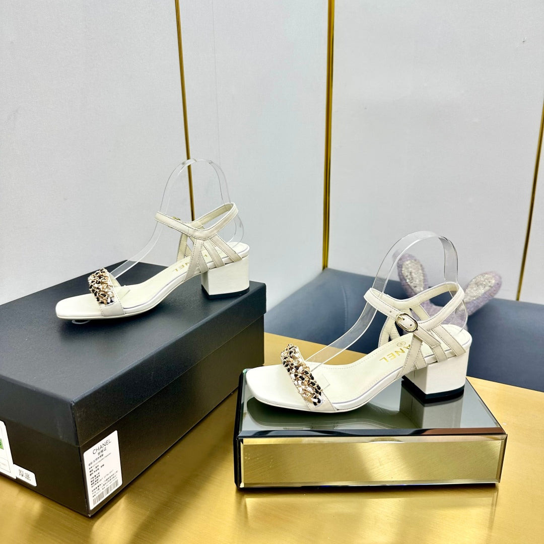 CC HIGH SANDAL 25S IN CREAM WHITE CALFSKIN - 35