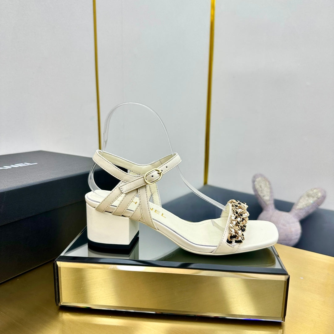 CC HIGH SANDAL 25S IN CREAM WHITE CALFSKIN - 35