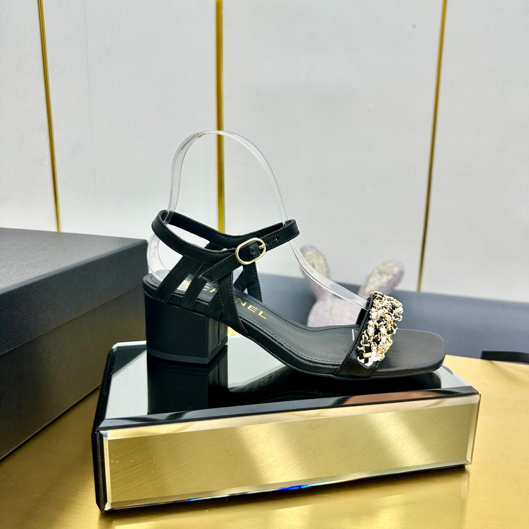 CC HIGH SANDAL 25S IN BLACK CALFSKIN - 35