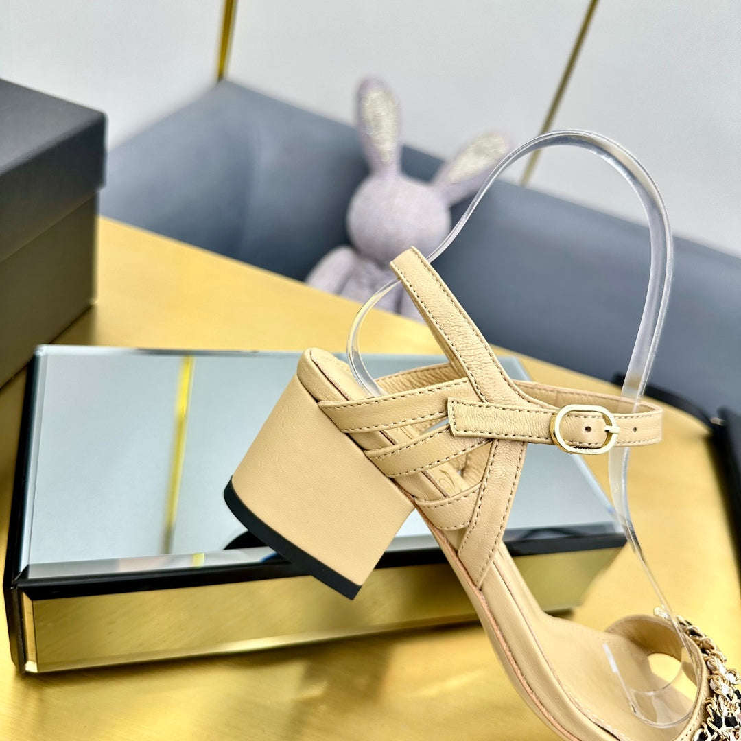 CC HIGH SANDAL 25S IN BEIGE CALFSKIN - 35