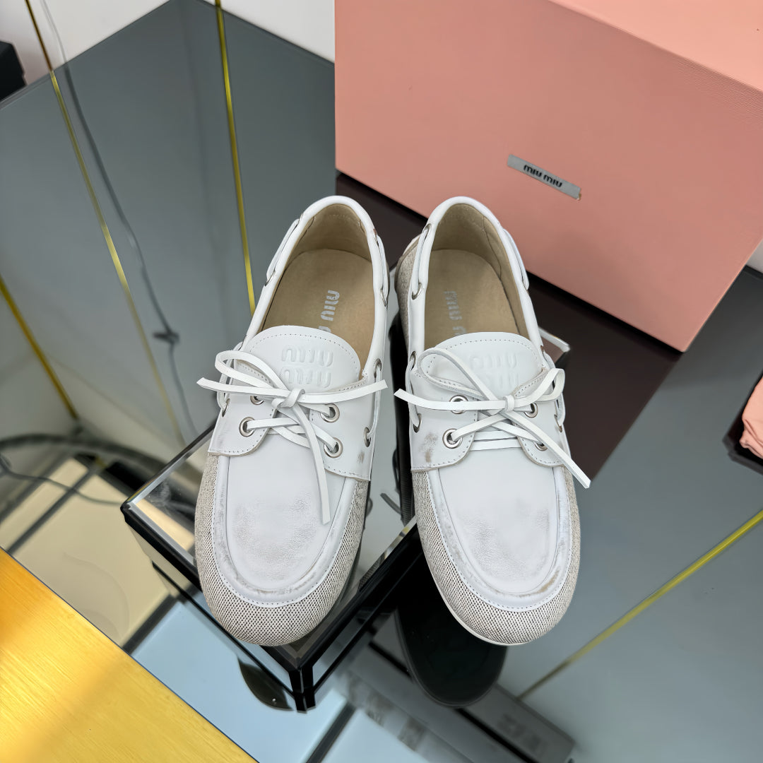 BOAT SHOES IN OFF WHITE CALFSKIN AND CANVAS - 35