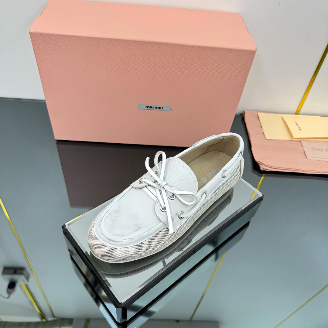 BOAT SHOES IN OFF WHITE CALFSKIN AND CANVAS - 35