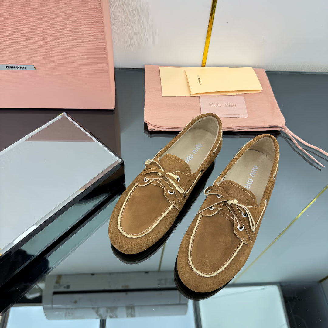 BOAT SHOES IN DARK BEIGE SUEDE - 35