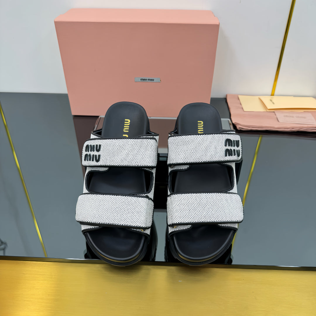 PLATFORM SANDALS IN BLACK EVA SOLE WHITE WITH BLACK POLKA DOTS - 35