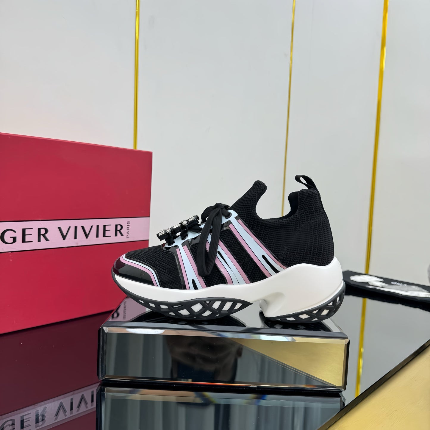 VIV' RUN SNEAKERS IN BLACK TECHNICAL FABRIC WITH PINK AND WHITE CALFSKIN - 35